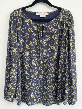 Penningtons Navy and Yellow Floral Plus Size Boho Blouse - Size 2X